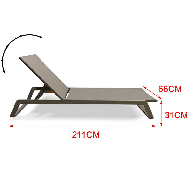 Chaise longue per hotel in rete di alluminio
