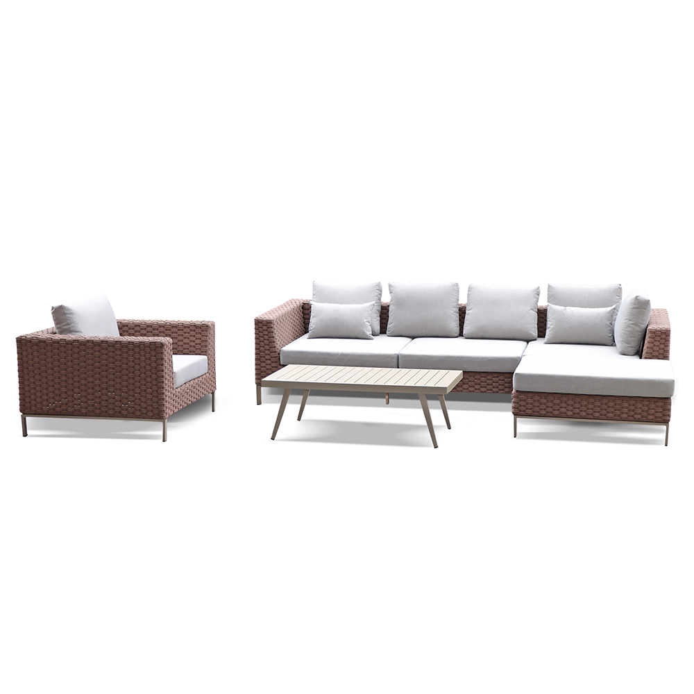 Conjunto de sofás de mimbre en forma de L, muebles de exterior
