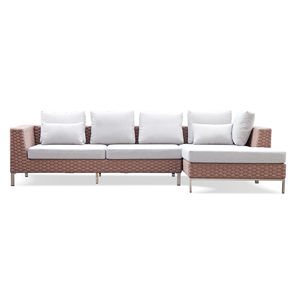 Conjunto de sofás de mimbre en forma de L, muebles de exterior