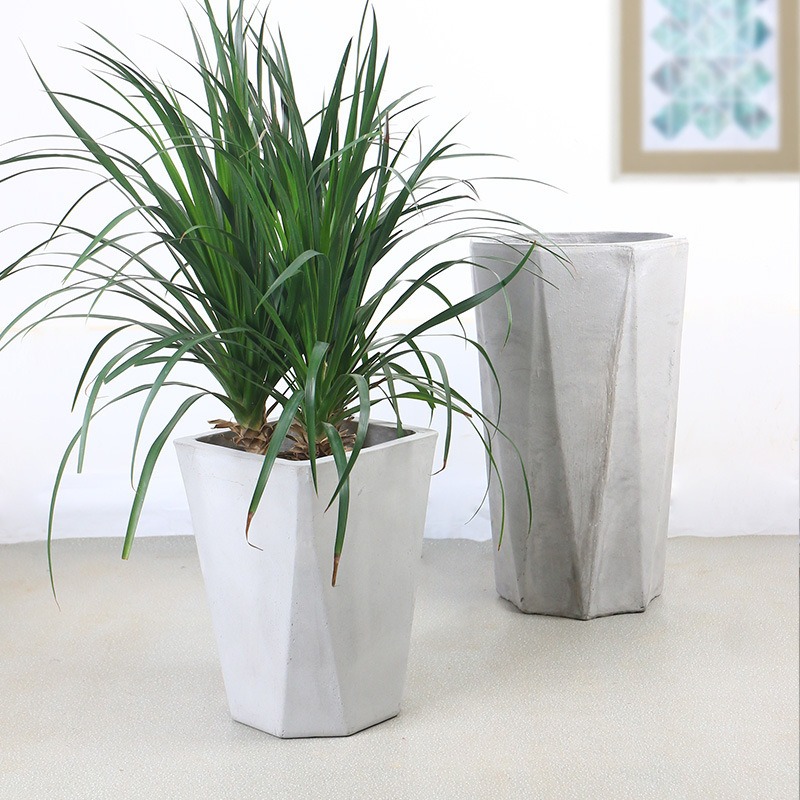 Tall square fiber clay cement flower pot