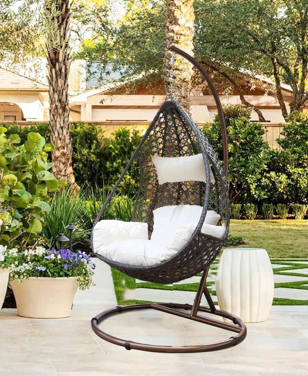 woven rattan outdoor hanging with basket