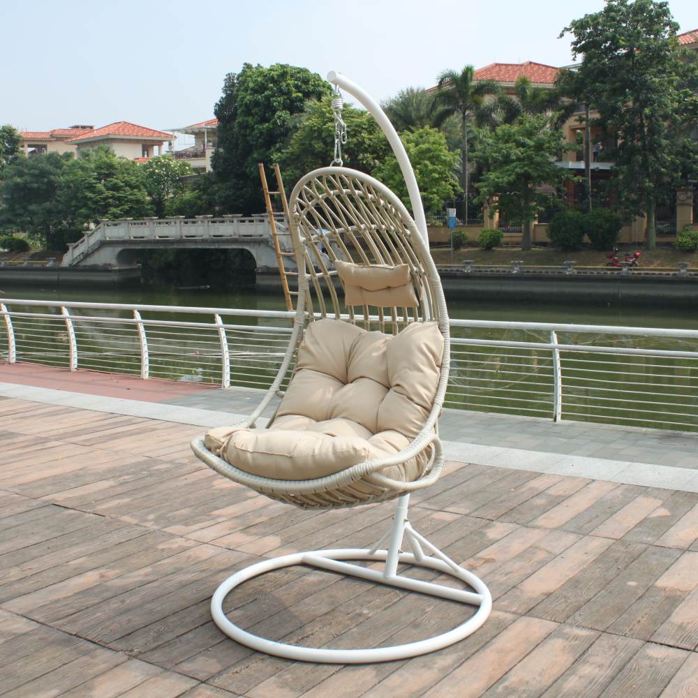 moon-shaped rattan outdoor hanging chair
