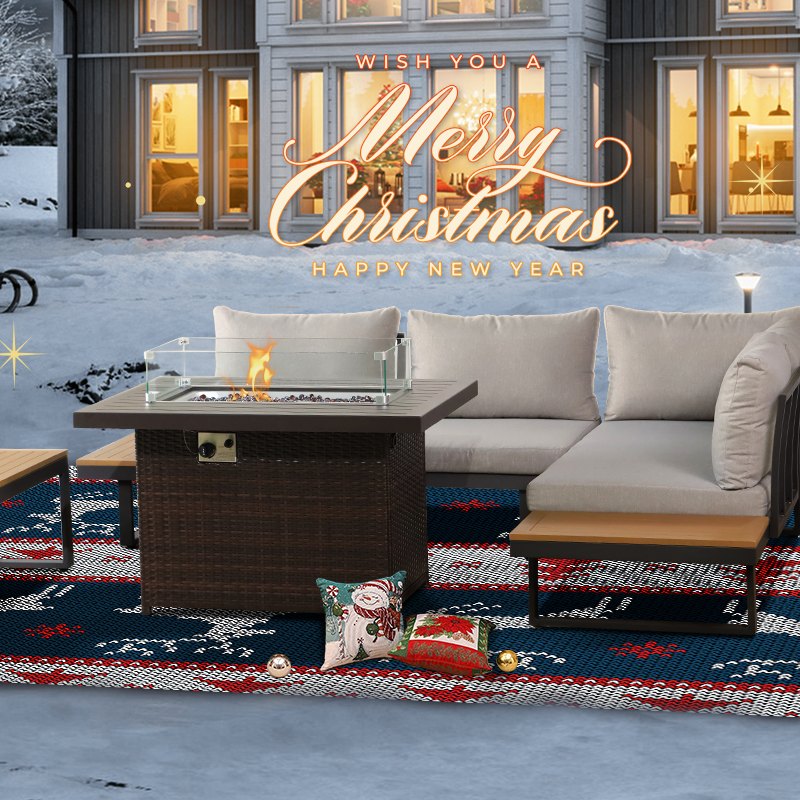 Warm Christmas, outdoor fire table lights up your party