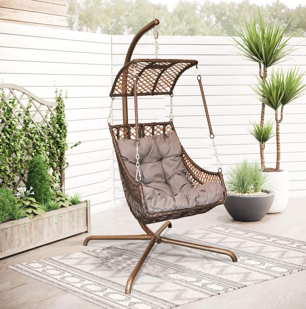 wicker single hanging chair with cushion