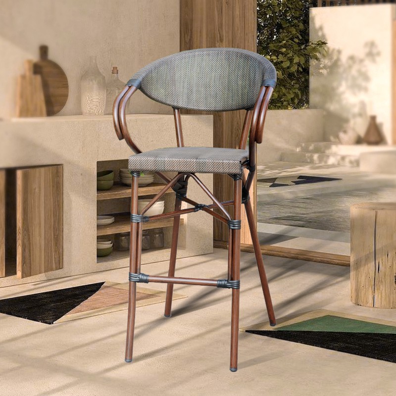Bamboo look aluminum outdoor bar chair