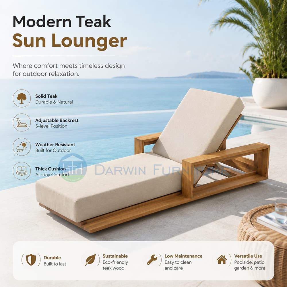Custom Teak Wood Outdoor Chaise Lounge