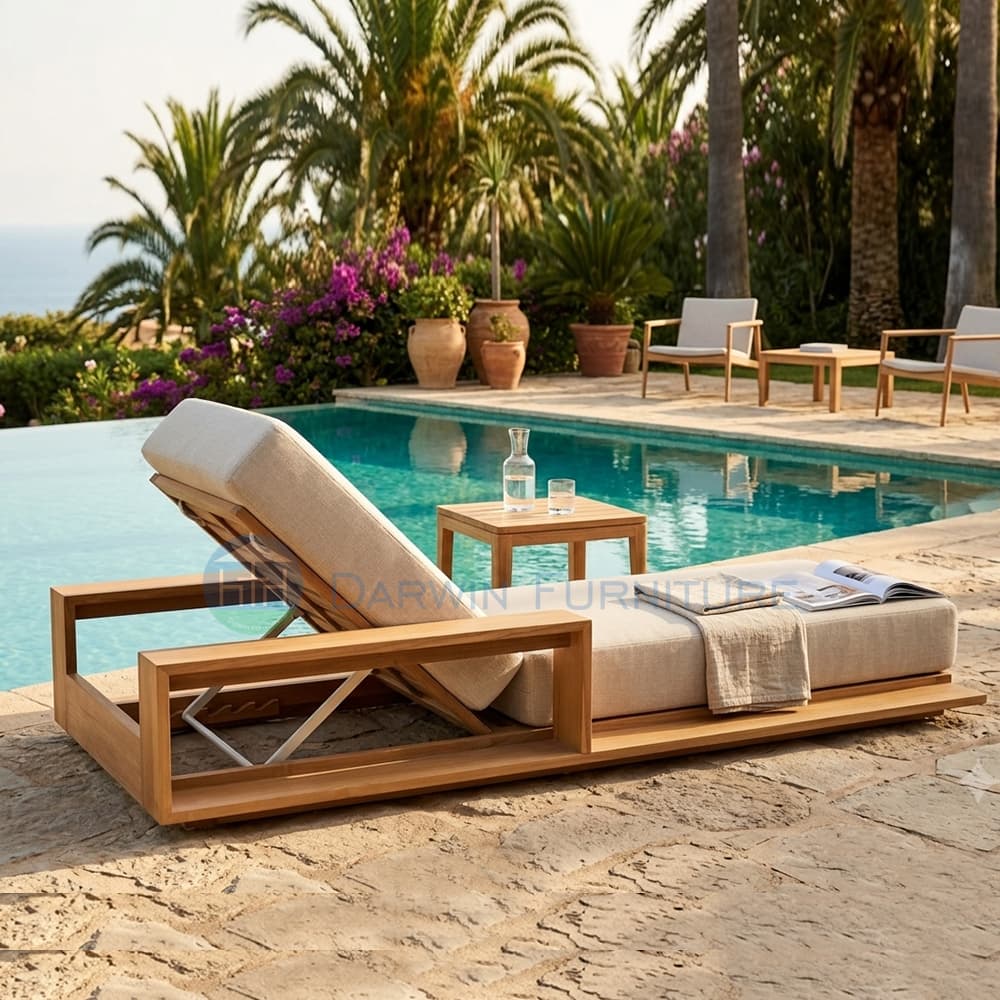 Custom Teak Wood Outdoor Chaise Lounge