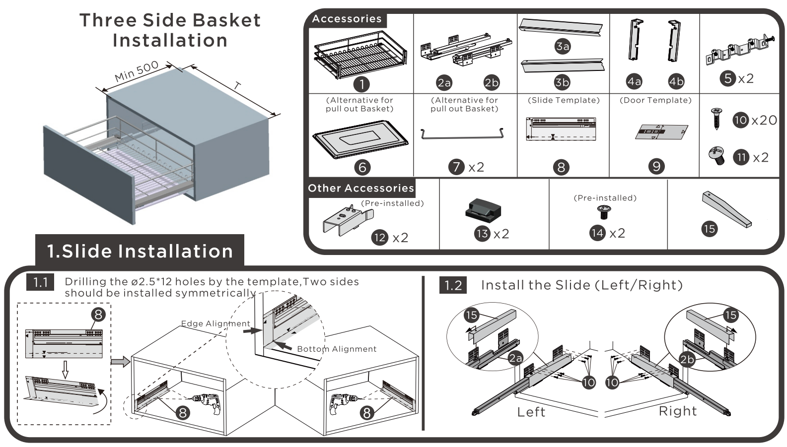 303501/ Panier coulissant en acier inoxydable - Style diamant