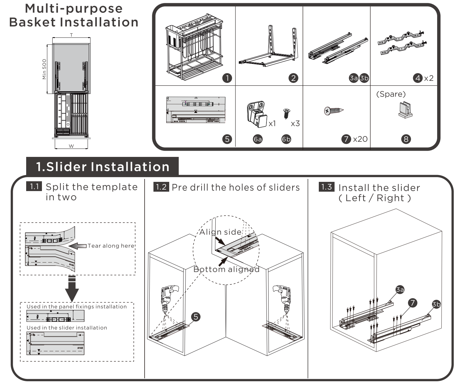 306034/ S.S. Seasoning Pull Out Basket - Diamond Style