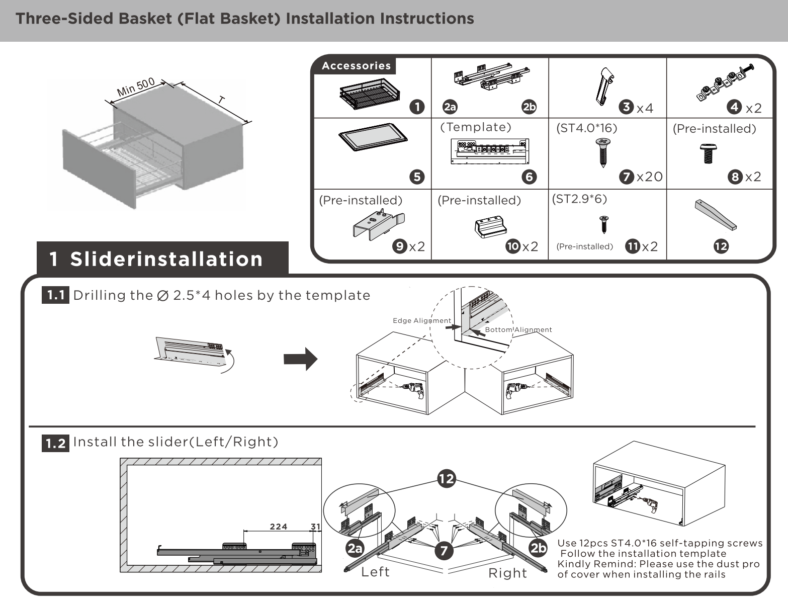 303695S - Panier coulissant rond à trois côtés en fil métallique - PLATINUM 2.0