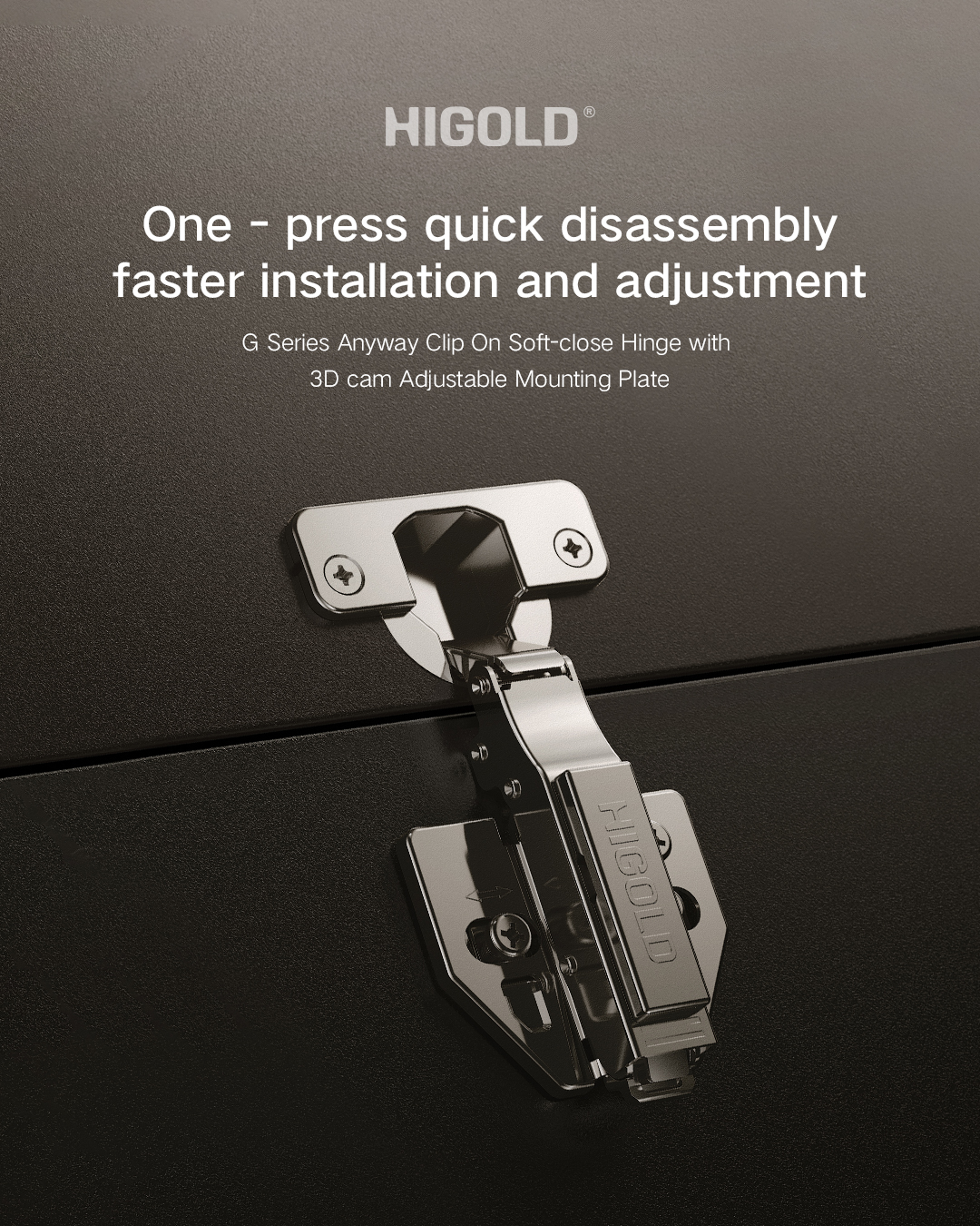 813034-H - G Series Anyway Clip On Soft-close Hinge with 3D cam Adjustable Mounting Plate