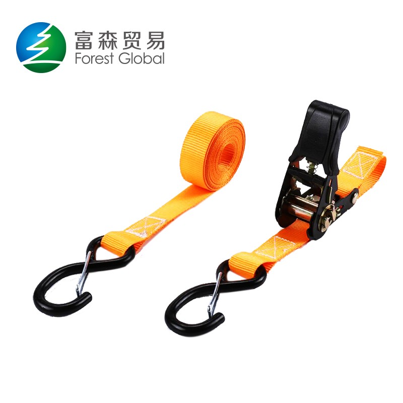 OEM Printed Polyester Webbing Ratchet Lashing Straps With Coated S HOOK