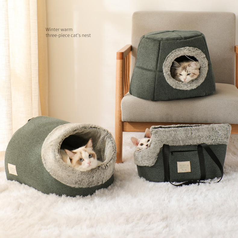 Tempat tidur haiwan kesayangan kucing kasmir besar sarang kucing yang boleh ditanggalkan