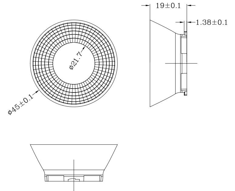 Conception de réflecteur COB rond en plastique de 45 mm à 47 degrés