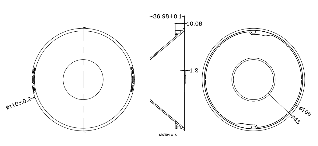 CXA1507 Riflettore LED in plastica con anello riflettore da incasso di colore nero da 110 mm a 60 gradi
