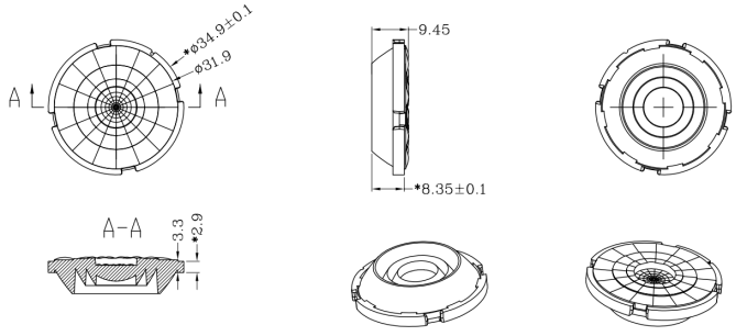 cob led light lens 50 mm