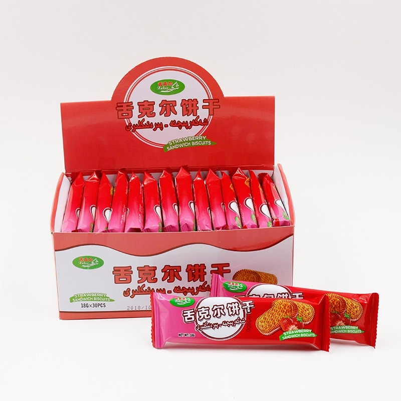 Китай 540 г Ванильное печенье сэндвич с клубникой и шоколадом в коробке, производитель