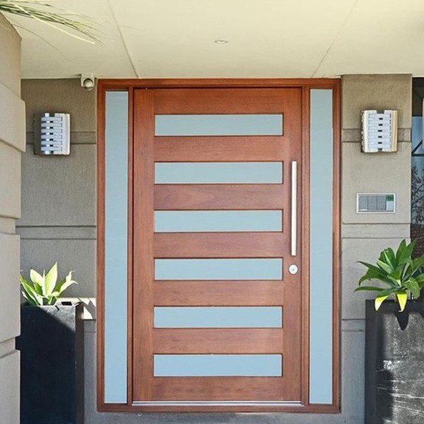 Tempered Glass Front Pivot Door Solid Wood Main Entrance Door