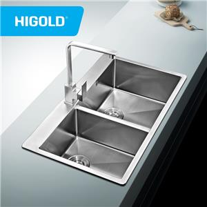 Large R10 handmade Flushmount Stainless steel Double Bowl Sink