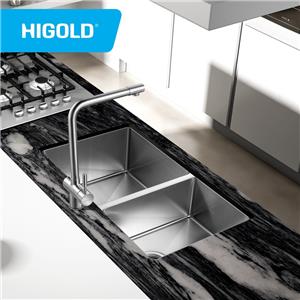 Lavello da cucina sottotop a doppia vasca realizzato a mano in acciaio inossidabile