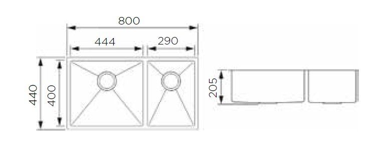 Undermount 18 Gauge Standaard Maat Dubbele kom Handgemaakte SUS304 Sink