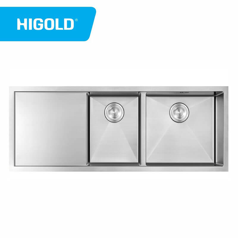 SUS304 handgemaakte diepe dubbele kom aanrecht met afdruiprek Flushmount