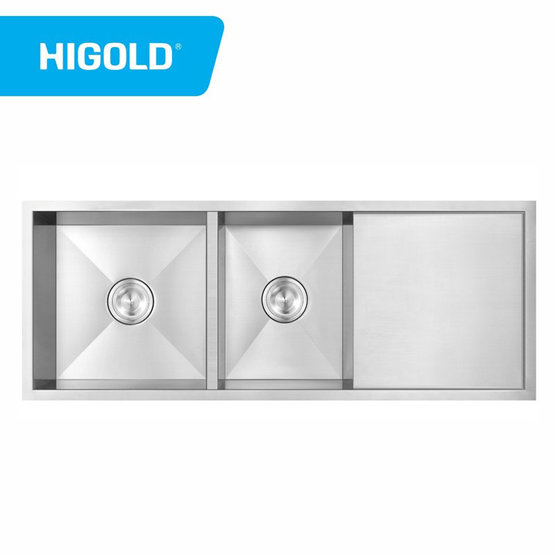 Undermount feito à mão 16 calibre aço inoxidável tigela dupla pia de cozinha com placa de drenagem