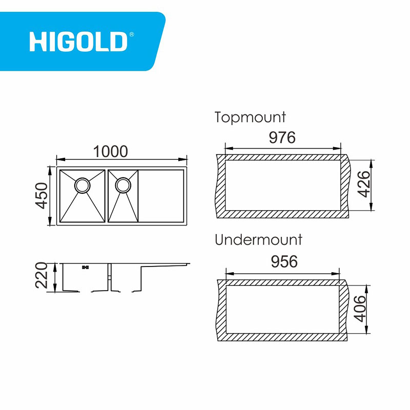 Undermount feito à mão 16 calibre aço inoxidável tigela dupla pia de cozinha com placa de drenagem