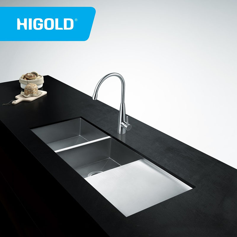 Undermount Handmade 16 Gauge Stainless Steel double bowl Kitchen Sink With Drain board