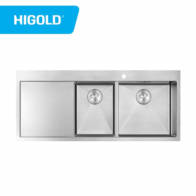 Big double bowl Kitchen Sink with drain board Stainless Steel Flushmount
