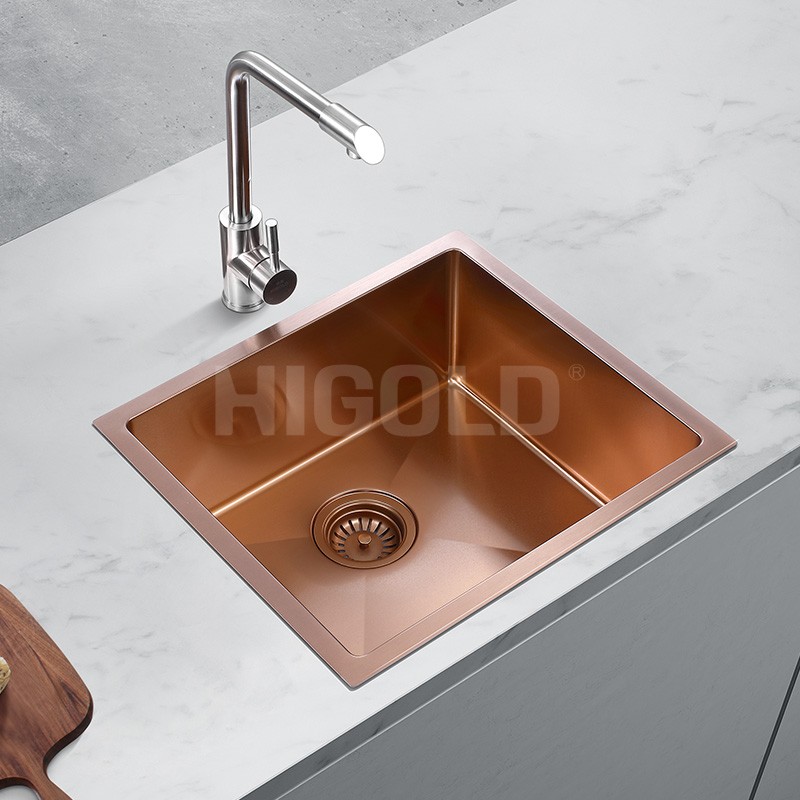 Rose Gold PVD And Nano Handmade Single bowl Undermount Stainless Steel Sink