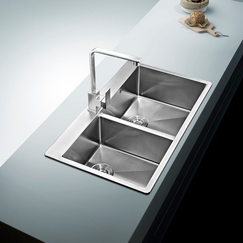 Modern Topmount handmade SUS304 Double bowl Kitchen Sink