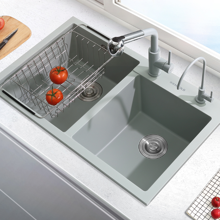 Topmount Double Bowl Black Quartz Kitchen Sink