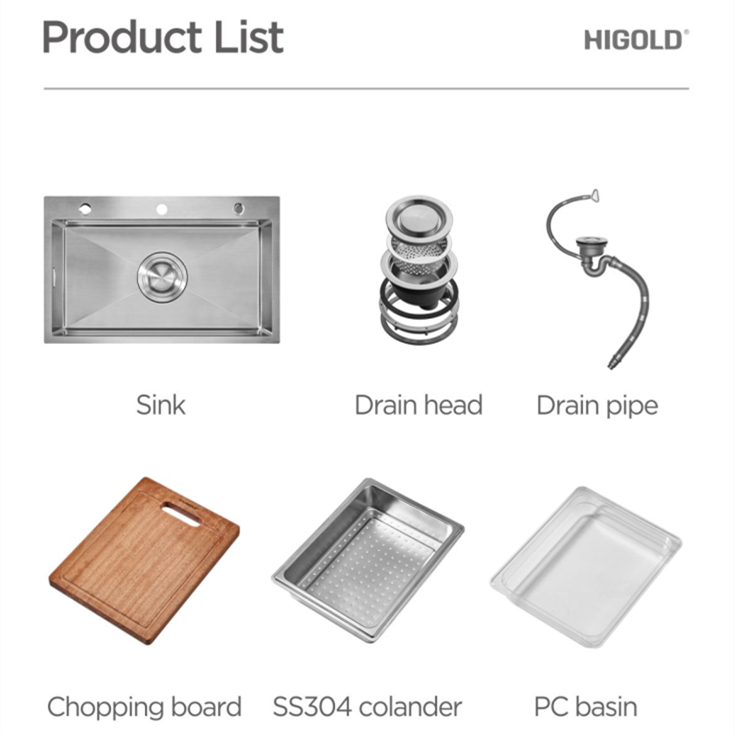 Handmade Kitchen Sink 304 Stainless Steel single bowl sink topmount s