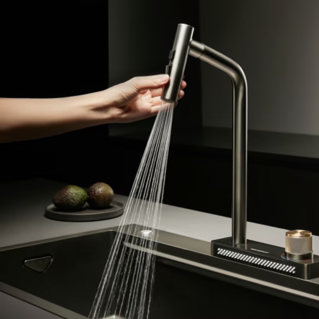 Brushed stainless steel faucets