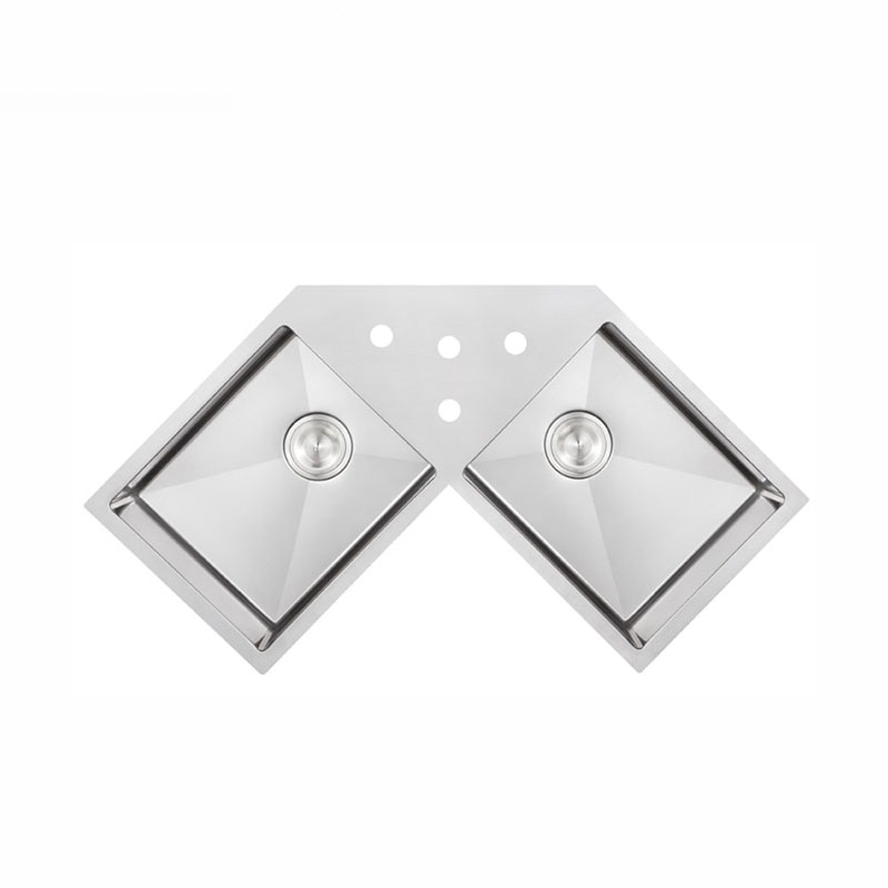 Undermount Handmade SUS304 Stainless Steel Double Bowl Corner Sink