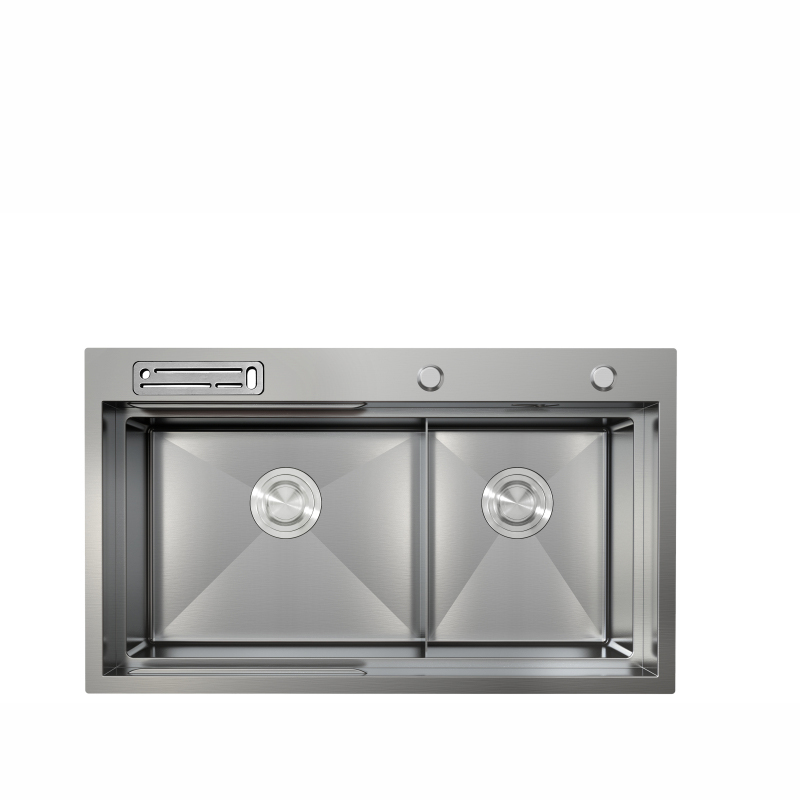 Handmade Kitchen Sink Stainless Steel double bowl kitchen sink with step topmount