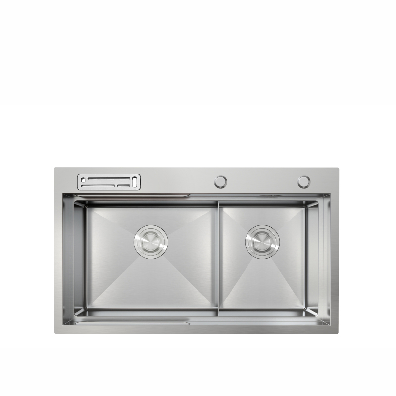 Handmade Kitchen Sink Stainless Steel double bowl kitchen sink with step topmount