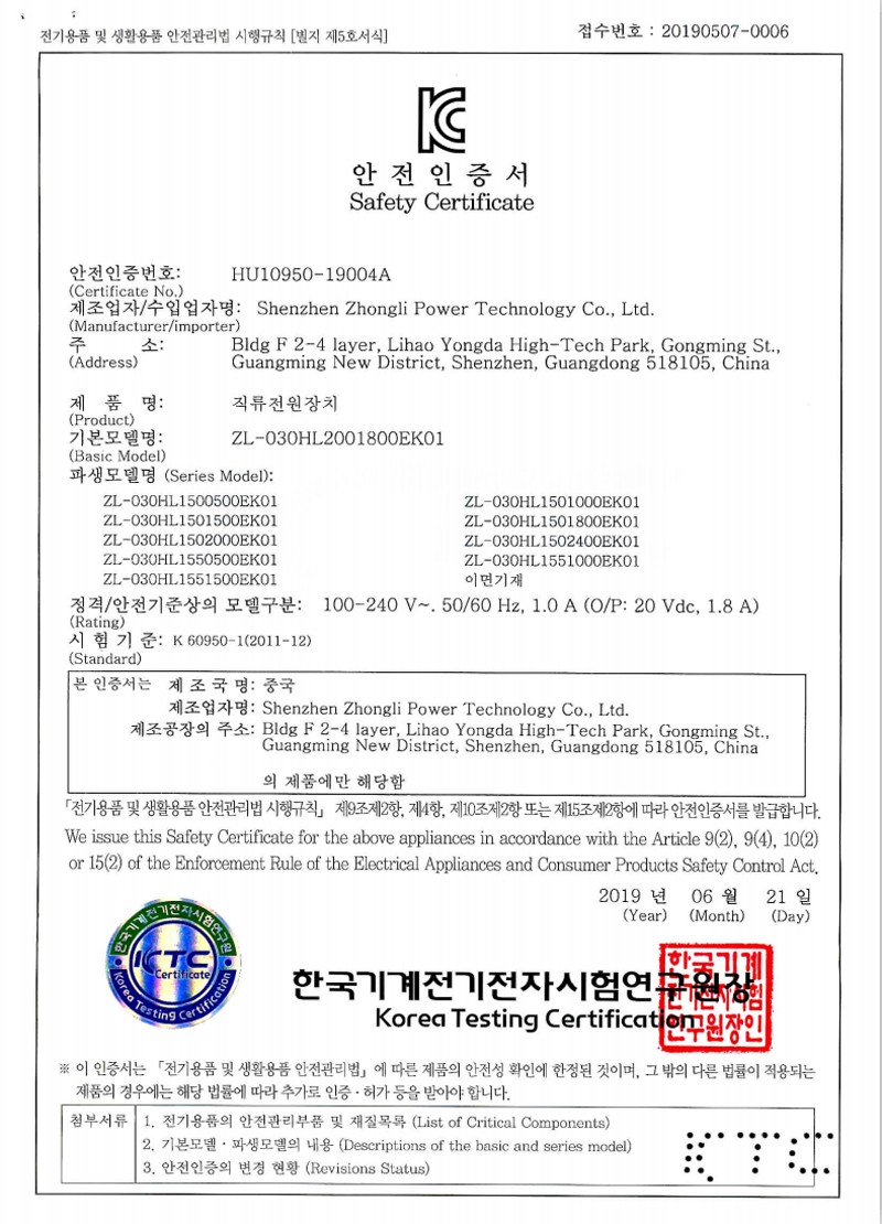 HU10950-19004A Certificate