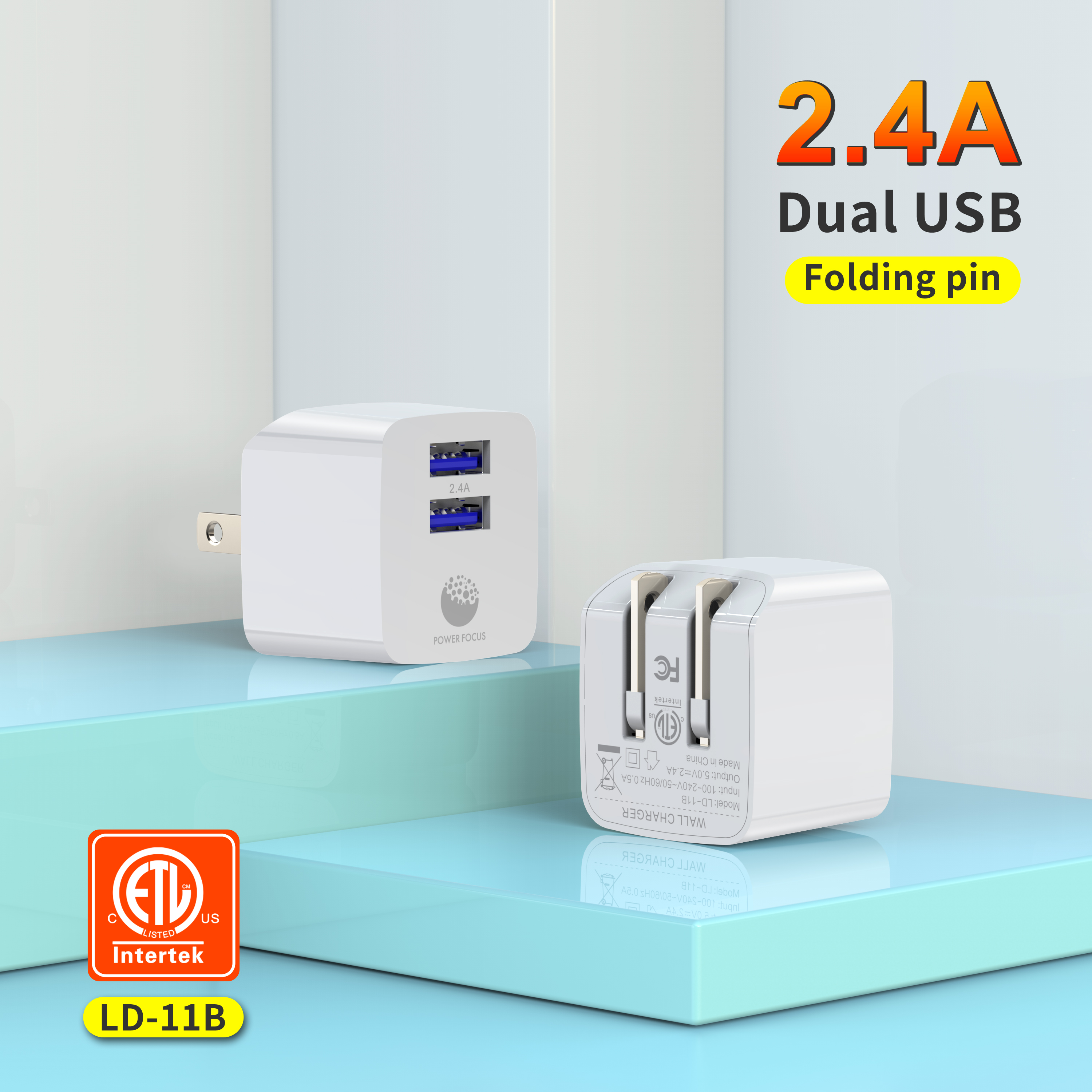 Dual USB folding plug