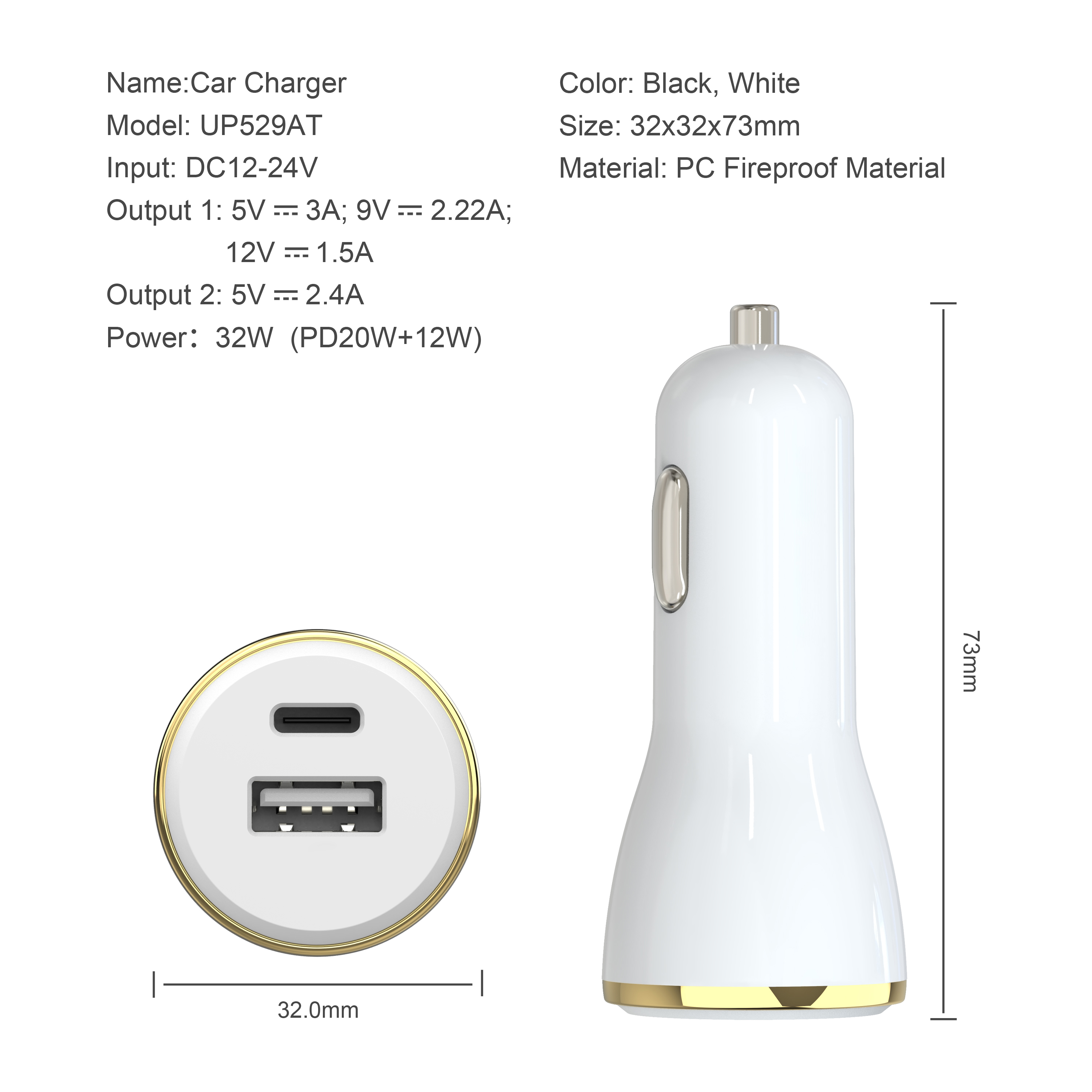 PD20W + 2.4 USB car charger