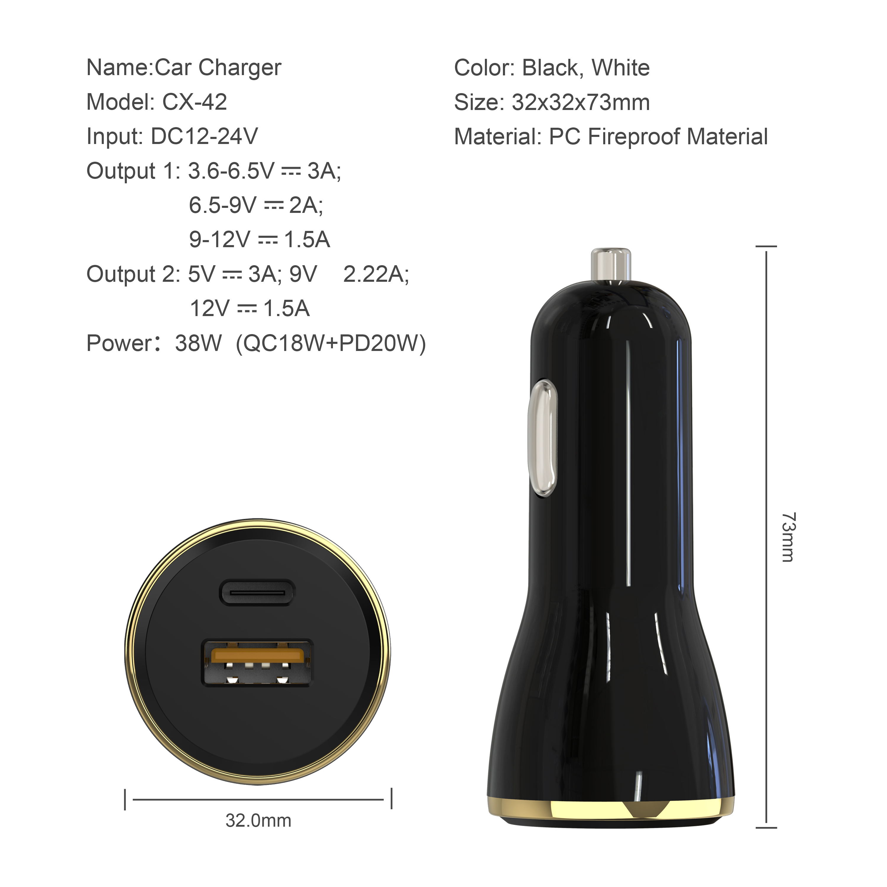 PD20W + QC3.0 car charger