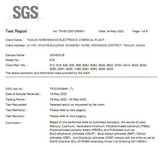 Certificado por SGS - Cumplimiento con RoHS (UE)