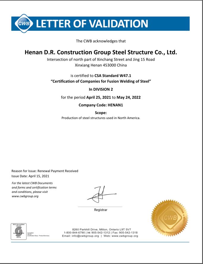 Canadian Welding Bureau (CWB) Welding System Certification