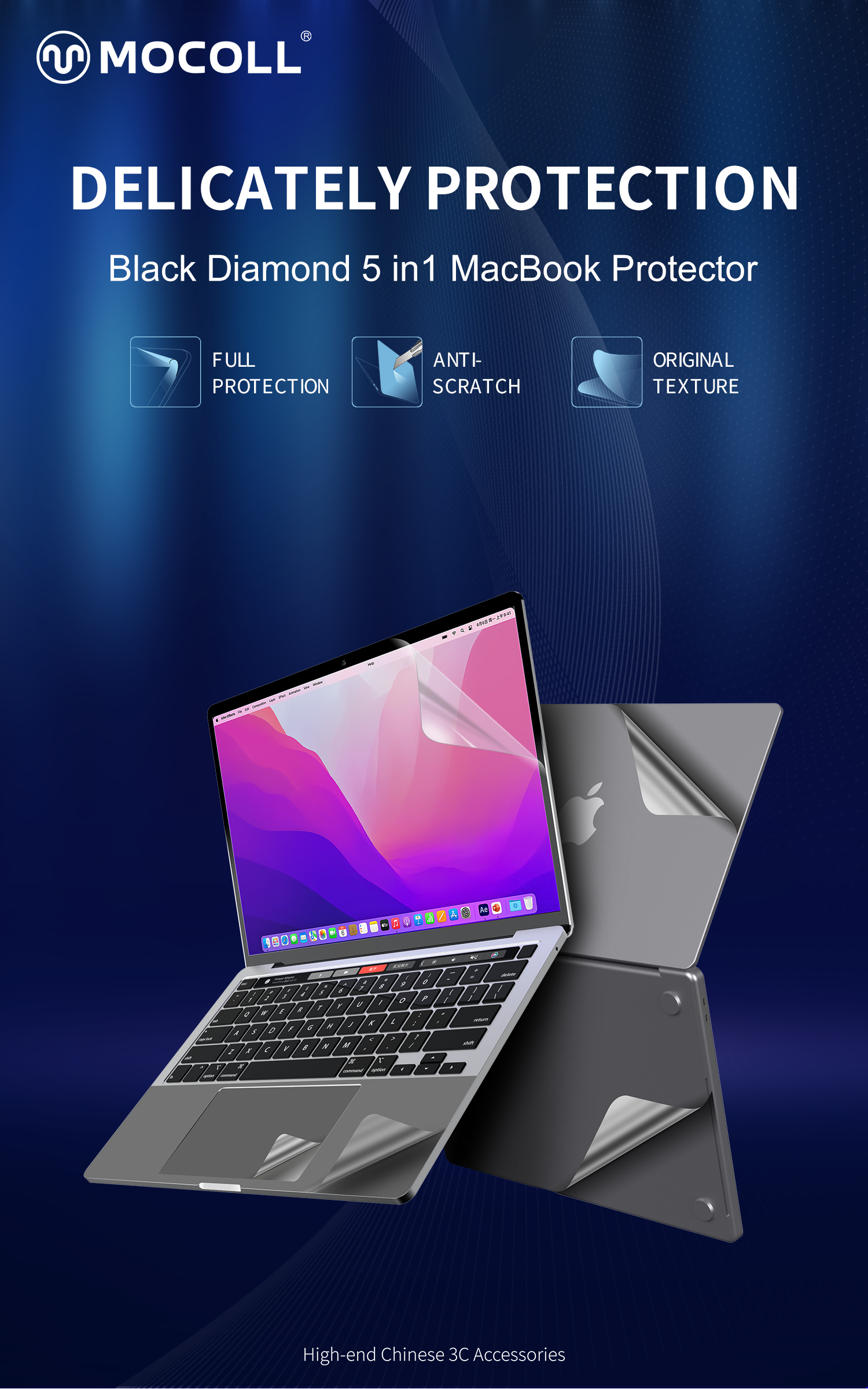Supply Black Diamond Series 5 in 1 MacBook Protector - MacBook Air M2  Midnight Wholesale Factory - Moke International Group Ltd