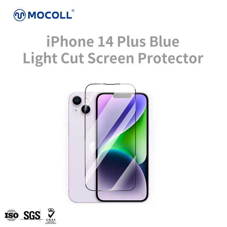Protetor de tela de vidro temperado com corte de luz azul 2.5D para iPhone 14 Plus Kyanite Series