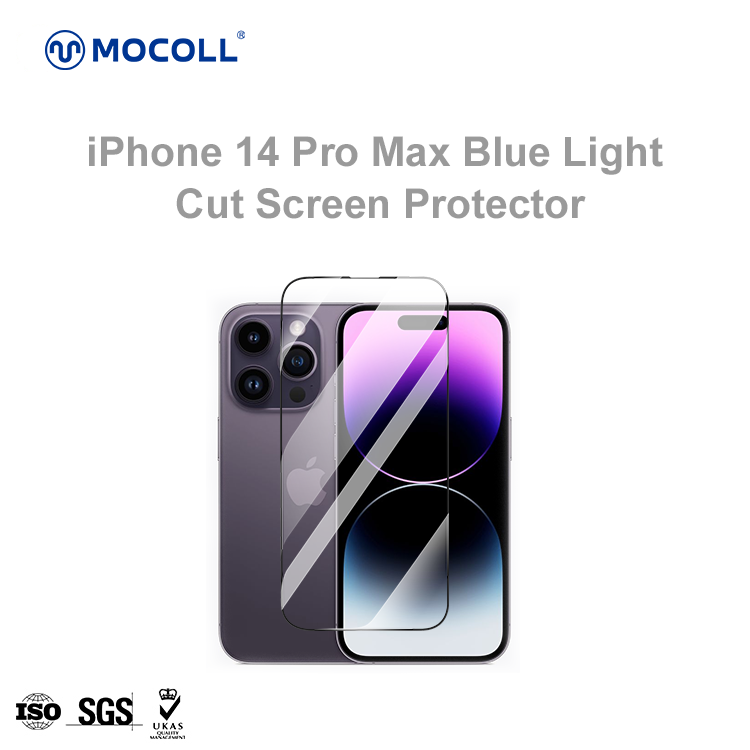 iPhone 14 Pro Max Série Cianita 2.5D Capa Completa Vidro Temperado Azul Light Cut