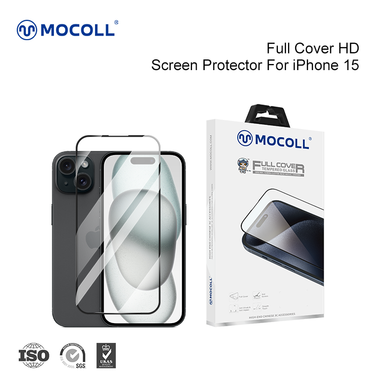 Protecteur d'écran en verre trempé HD à couverture complète 2.5D - iPhone 15
