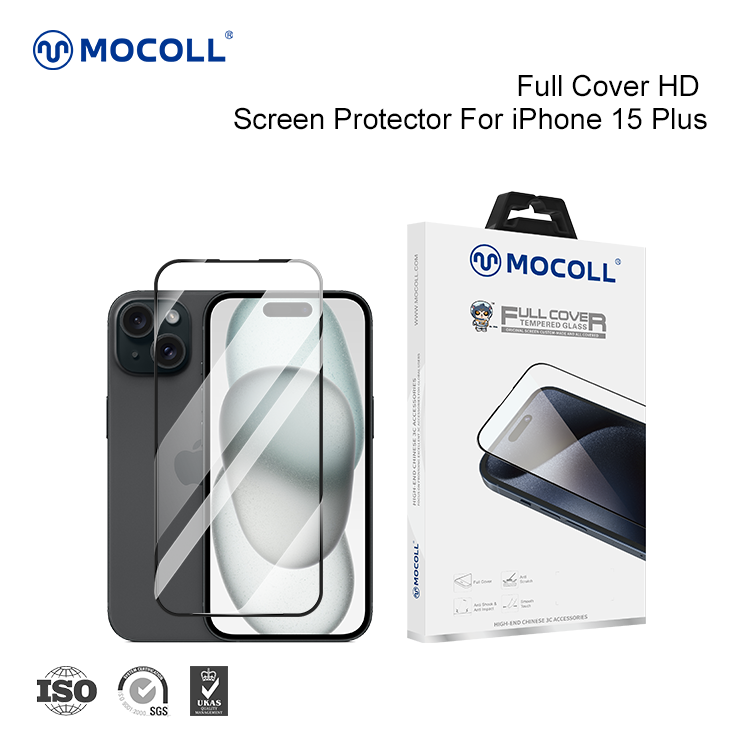 Protecteur d'écran en verre trempé HD à couverture complète 2.5D - iPhone 15 Plus