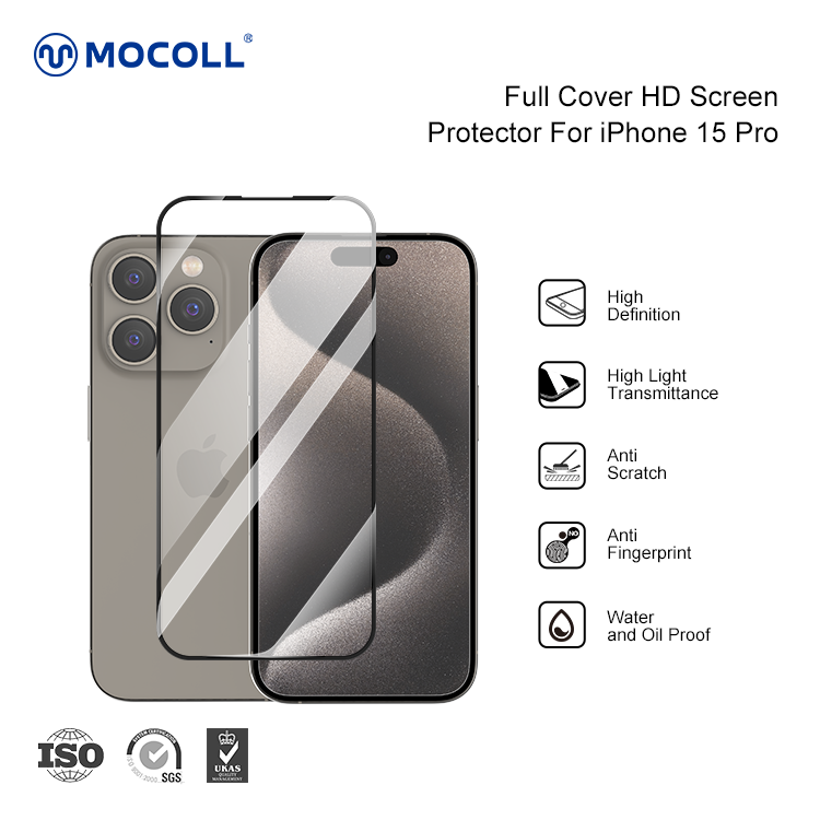 2.5D Full Cover HD Tempered Glass Screen Protector - iPhone 15 Pro